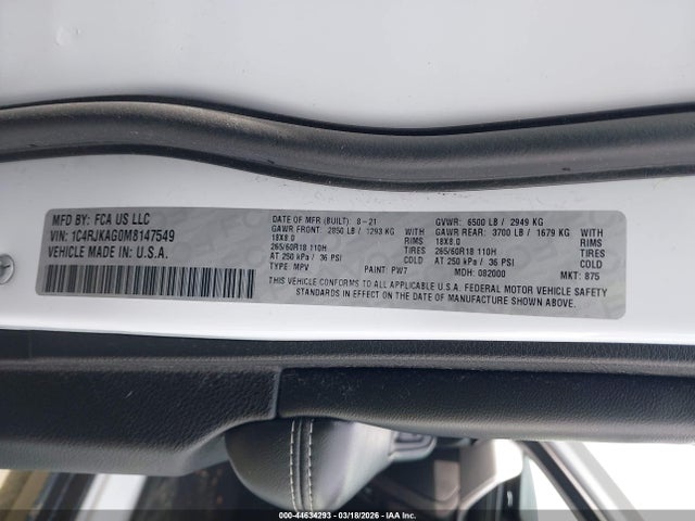Aukcja sprzedaży 2021 Jeep Grand Cherokee L Laredo 4x4, vin: 1C4RJKAG0M8147549, numer aukcji: 44634293