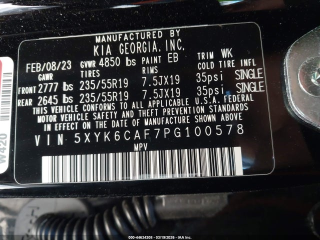 2023 Kia Sportage X-line მანქანა იყიდება აუქციონზე, vin: 5XYK6CAF7PG100578, აუქციონის ნომერი: 44634308