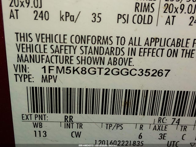1FM5K8GT2GGC35267 Ford EXPLORER SPORT