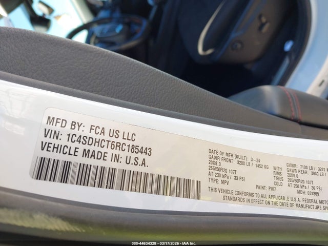 2024 Dodge Durango R/t Rwd მანქანა იყიდება აუქციონზე, vin: 1C4SDHCT6RC185443, აუქციონის ნომერი: 44634328