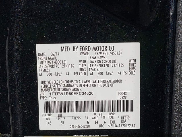 Ford F-150 Svt Raptor 2014 1FTFW1R60EFC34620 Image 9
