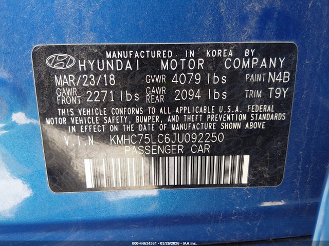 Aukcja sprzedaży 2018 Hyundai Ioniq Hybrid Sel, vin: KMHC75LC6JU092250, numer aukcji: 44634361