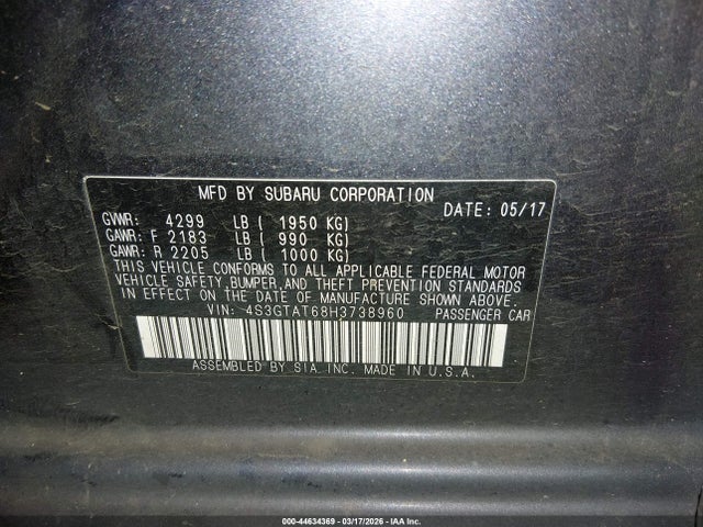 4S3GTAT68H3738960 Subaru Impreza 2.0i Limited