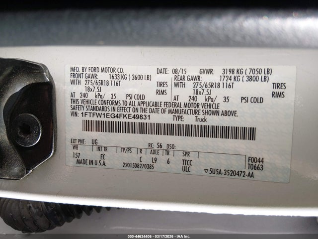 Ford F-150 Lariat 2015 1FTFW1EG4FKE49831 Image 9