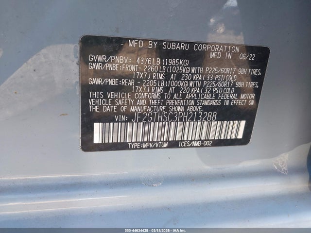 Aukcja sprzedaży 2023 Subaru Crosstrek Sport, vin: JF2GTHSC3PH213288, numer aukcji: 44634439