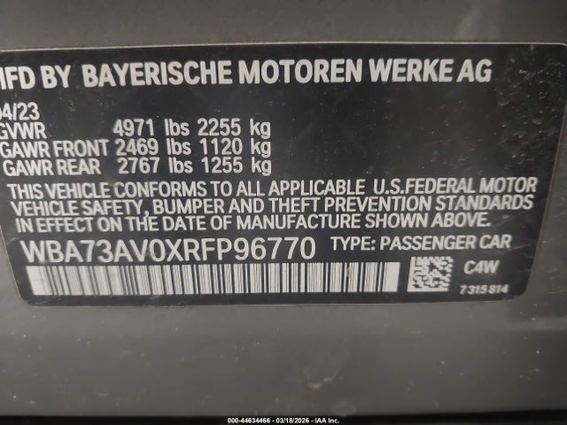 Aukcja sprzedaży 2024 Bmw 430i Gran Coupe Xdrive, vin: WBA73AV0XRFP96770, numer aukcji: 44634466