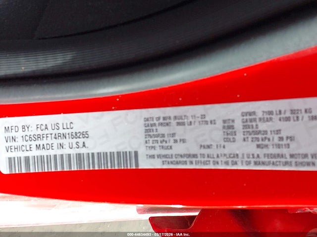 2024 Ram 1500 Big Horn  4x4 5'7 Box მანქანა იყიდება აუქციონზე, vin: 1C6SRFFT4RN168265, აუქციონის ნომერი: 44634493
