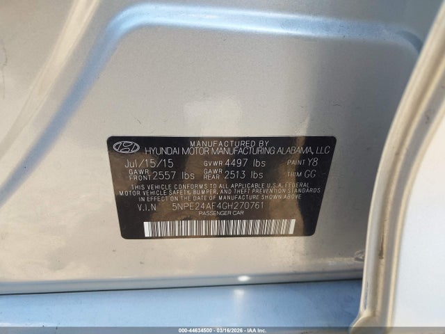5NPE24AF4GH270761 Hyundai SONATA SE