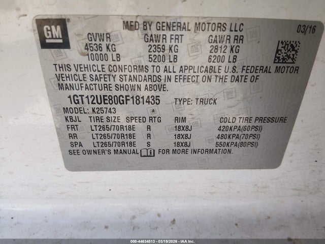 Продаж на аукціоні авто 2016 Gmc Sierra 2500hd Denali, vin: 1GT12UE80GF181435, номер лоту: 44634513