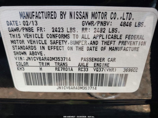 Aukcja sprzedaży 2013 Infiniti G37x, vin: JN1CV6AR4DM353714, numer aukcji: 44634527