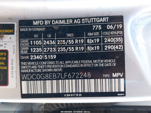 Aukcja sprzedaży 2020 Mercedes-benz Glc 300 4matic, vin: WDC0G8EB7LF672248, numer aukcji: 44634536