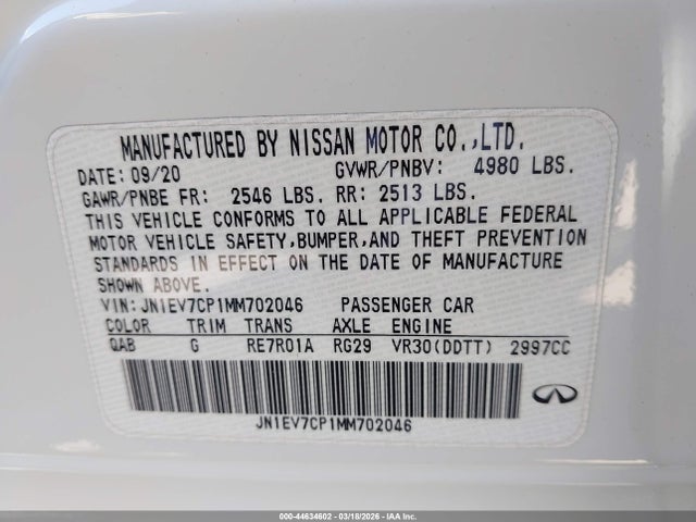 JN1EV7CP1MM702046 Infiniti Q50 Sensory