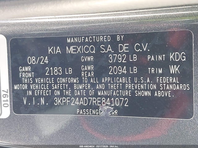 Продаж на аукціоні авто 2024 Kia Forte Lxs, vin: 3KPF24AD7RE841072, номер лоту: 44634624