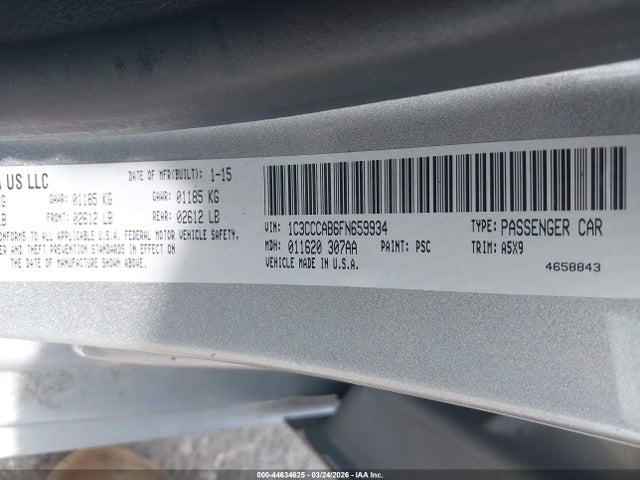 2015 Chrysler 200 Limited მანქანა იყიდება აუქციონზე, vin: 1C3CCCAB6FN659934, აუქციონის ნომერი: 44634625