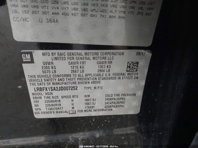 44634627 :رقم المزاد ، LRBFX1SA2JD007252 vin ، 2018 Buick Envision Essence مزاد بيع