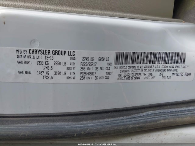 Auction sale of the 2014 Chrysler Town & Country Limited, vin: 2C4RC1GG4ER261104, lot number: 44634636