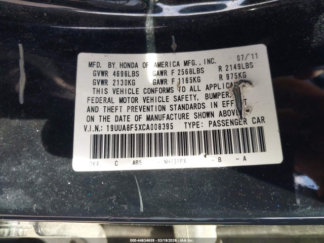 Aukcja sprzedaży 2012 Acura Tl 3.5, vin: 19UUA8F5XCA008395, numer aukcji: 44634659