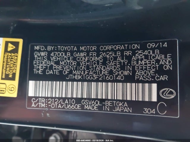 JTHBK1GG3F2160140 Lexus ES 350