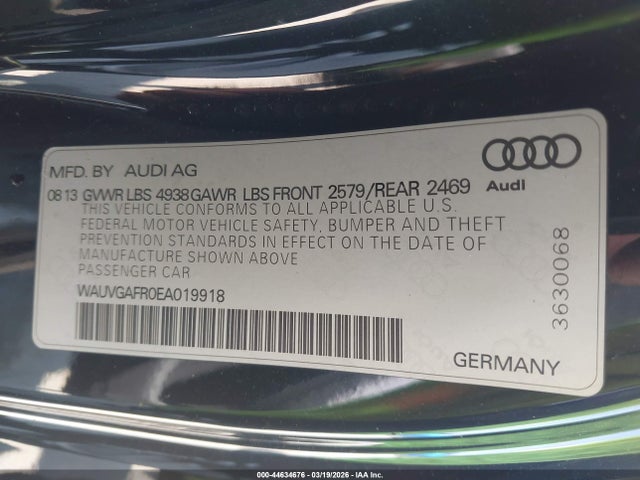 44634676 :رقم المزاد ، WAUVGAFR0EA019918 vin ، 2014 Audi S5 3.0t Premium Plus مزاد بيع