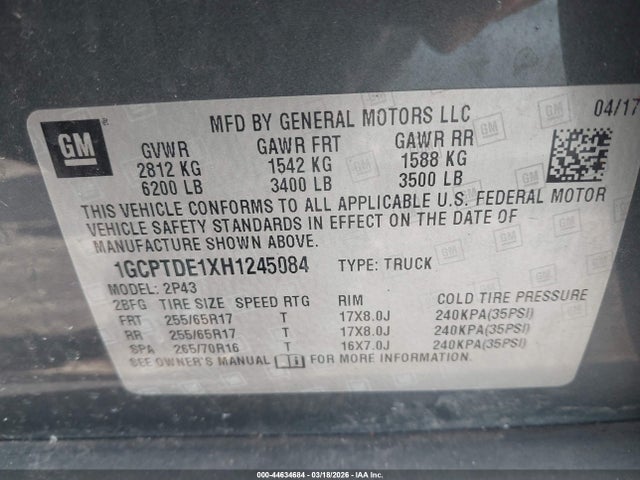 1GCPTDE1XH1245084 Chevrolet Colorado Z71