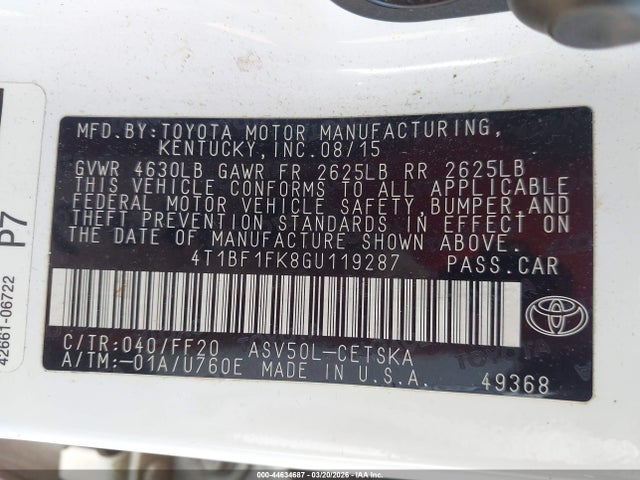 Продажа на аукционе авто 2016 Toyota Camry Se, vin: 4T1BF1FK8GU119287, номер лота: 44634687
