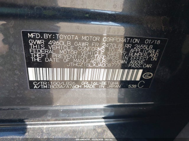 44634701 :رقم المزاد ، JTHCZ1BLXJA008777 vin ، 2018 Lexus Gs 350 F Sport مزاد بيع