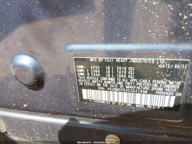 44634731 :رقم المزاد ، 4S3BMCP64D3047996 vin ، 2013 Subaru Legacy 2.5i Limited مزاد بيع