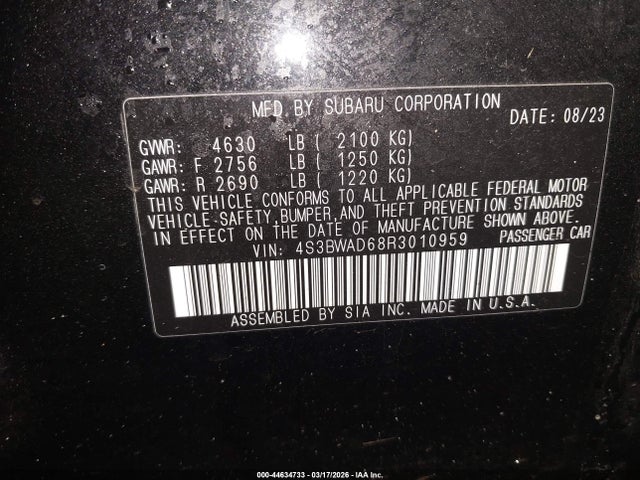 Продажа на аукционе авто 2024 Subaru Legacy Premium, vin: 4S3BWAD68R3010959, номер лота: 44634733