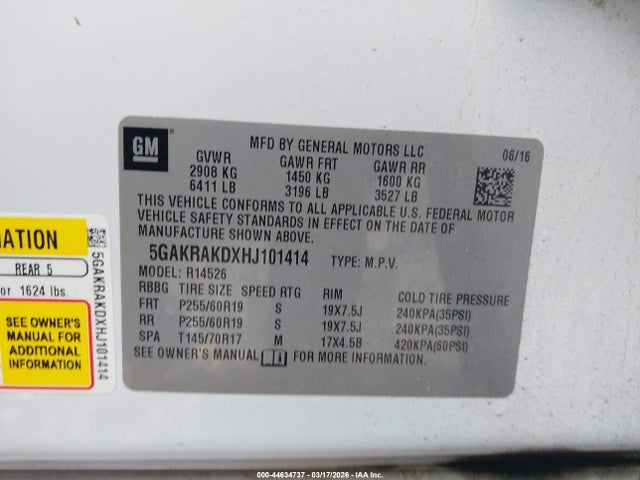 Продажа на аукционе авто 2017 Buick Enclave Convenience, vin: 5GAKRAKDXHJ101414, номер лота: 44634737