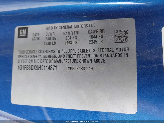 2017 CHEVROLET CAMARO 1G1FB3DX9H0114371 Photo 8