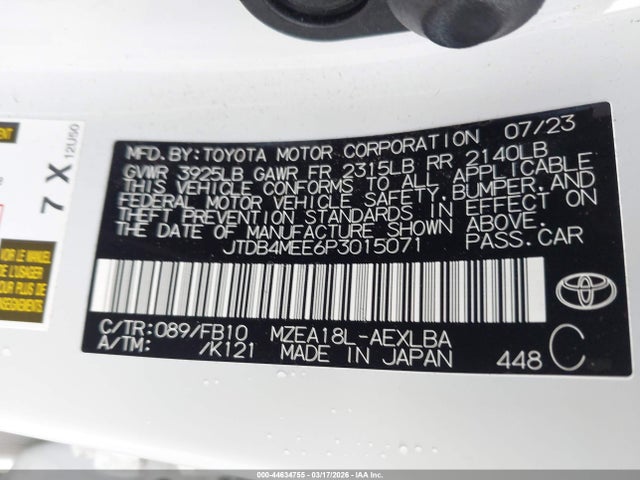 Toyota COROLLA LE 2023 JTDB4MEE6P3015071 Image 9