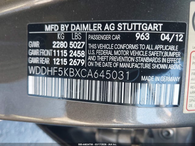 Aukcja sprzedaży 2012 Mercedes-benz E 350, vin: WDDHF5KBXCA645031, numer aukcji: 44634756