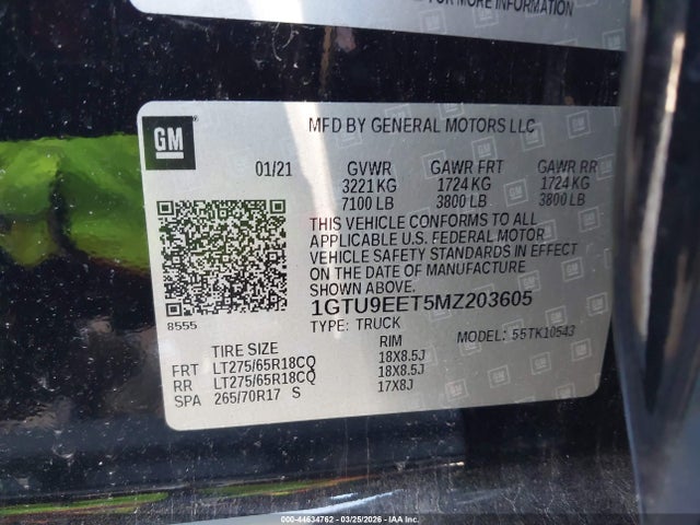 Продаж на аукціоні авто 2021 Gmc Sierra 1500 4wd  Short Box At4, vin: 1GTU9EET5MZ203605, номер лоту: 44634762
