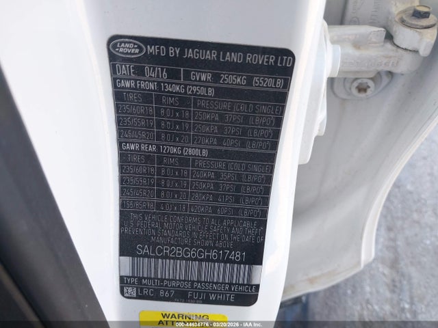 2016 LAND ROVER DISCOVERY SPORT SALCR2BG6GH617481 Photo 8