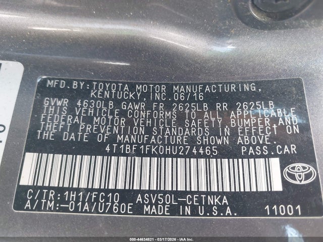 4T1BF1FK0HU274465 Toyota CAMRY LE