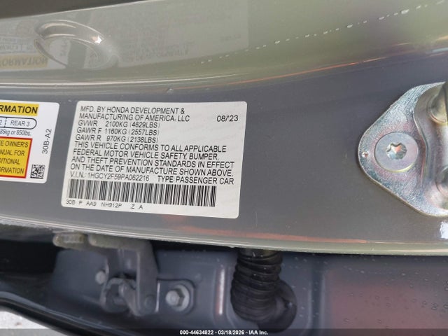 2023 Honda Accord Hybrid Sport მანქანა იყიდება აუქციონზე, vin: 1HGCY2F59PA062216, აუქციონის ნომერი: 44634822
