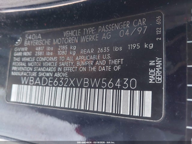 Продажа на аукционе авто 1997 Bmw 540ia, vin: WBADE632XVBW56430, номер лота: 44634826