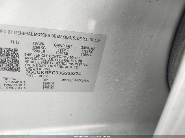 44634835 :رقم المزاد ، 3GCUKREC0JG235224 vin ، 2018 Chevrolet Silverado 1500 2lt مزاد بيع