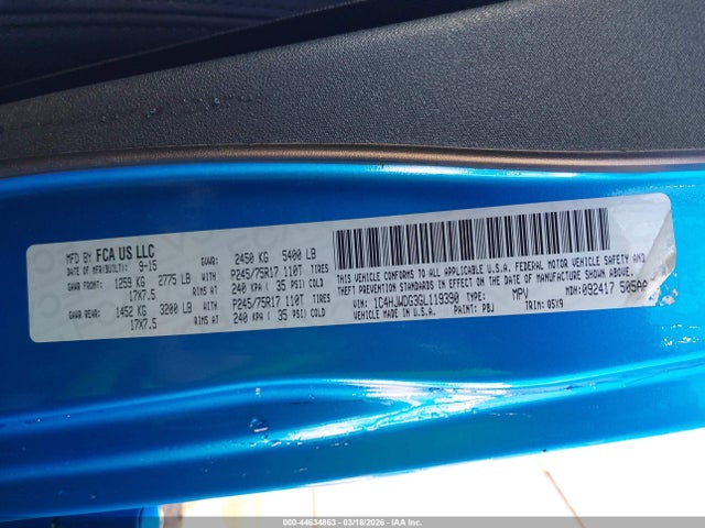 44634863 :رقم المزاد ، 1C4HJWDG3GL119390 vin ، 2016 Jeep Wrangler Unlimited Black Bear مزاد بيع