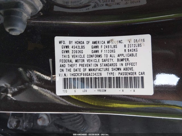 Продаж на аукціоні авто 2016 Honda Accord Ex-l V-6, vin: 1HGCR3F88GA034226, номер лоту: 44634880