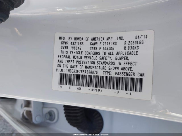 Honda ACCORD EX 2014 1HGCR2F79EA208075 Image 9