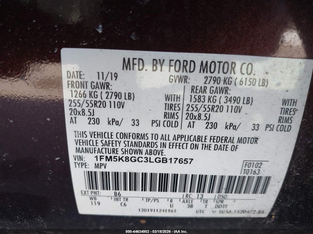 Aukcja sprzedaży 2020 Ford Explorer St, vin: 1FM5K8GC3LGB17657, numer aukcji: 44634902