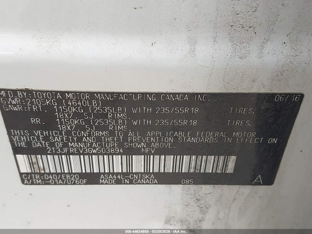 2016 TOYOTA RAV4 2T3JFREV3GW503894 Photo 8