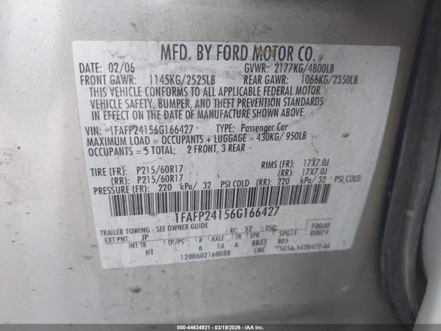 2006 FORD FIVE HUNDRED 1FAFP24156G166427 Photo 8