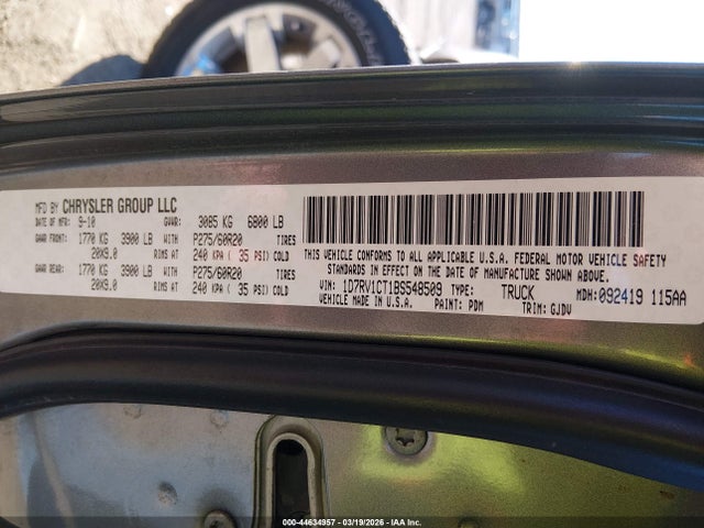 Aukcja sprzedaży 2011 Ram 1500 Laramie, vin: 1D7RV1CT1BS548509, numer aukcji: 44634957