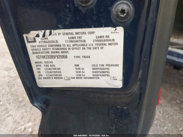44634993 :رقم المزاد ، 1GTHK23285F925958 vin ، 2005 Gmc Sierra 2500hd Sle مزاد بيع