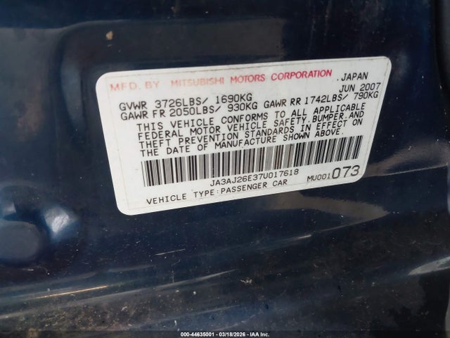 2007 MITSUBISHI LANCER JA3AJ26E37U017618 Photo 8