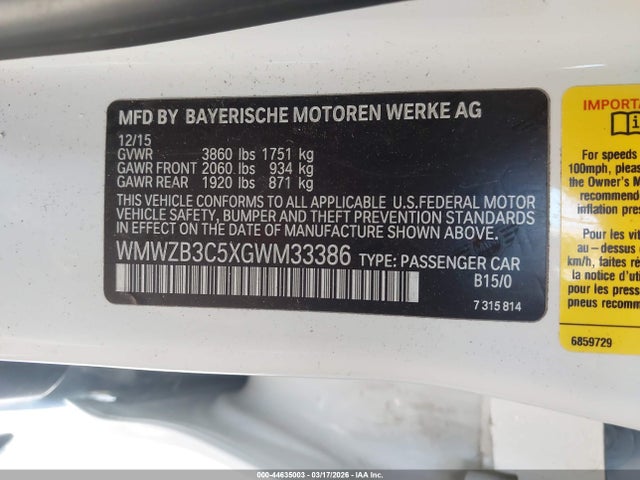 Aukcja sprzedaży 2016 Mini Countryman Cooper, vin: WMWZB3C5XGWM33386, numer aukcji: 44635003