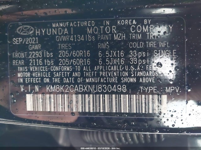 Hyundai Kona Se 2022 KM8K2CABXNU830498 Image 9