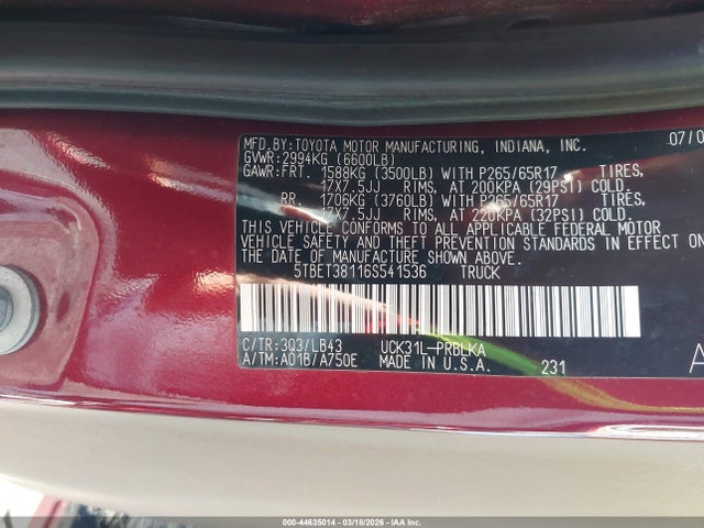 2006 TOYOTA TUNDRA 5TBET38116S541536 Photo 8